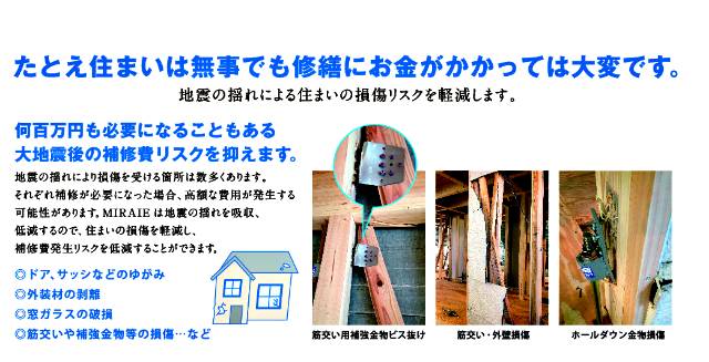 　地震が起こると補修に高額な費用がかかる場合も！地震の揺れを吸収するシステムにより、構造躯体への損傷リスクを軽減！