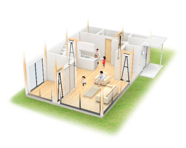 　住友ゴム工業（株）の「制震ユニット　ミライエ」設置イメージ!制震とは、地震の揺れを吸収するという地震対策